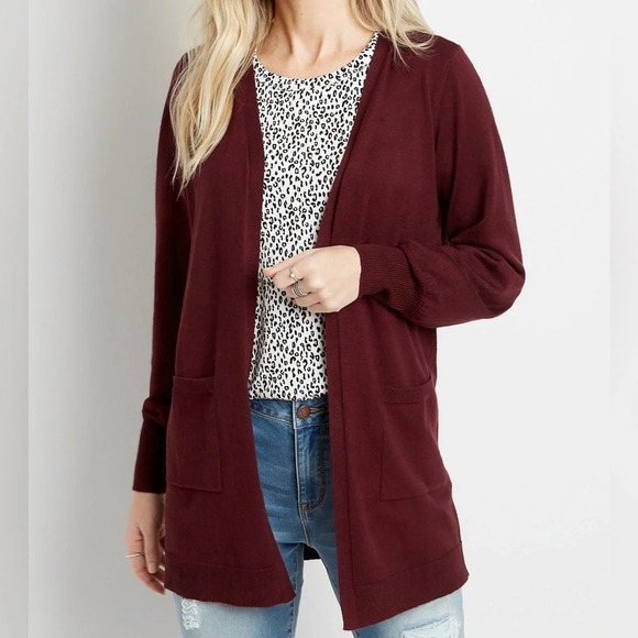 Maurices Burgundy Blouson Sleeve Open Front Cardigan Small Women’s - Picture 11 of 11